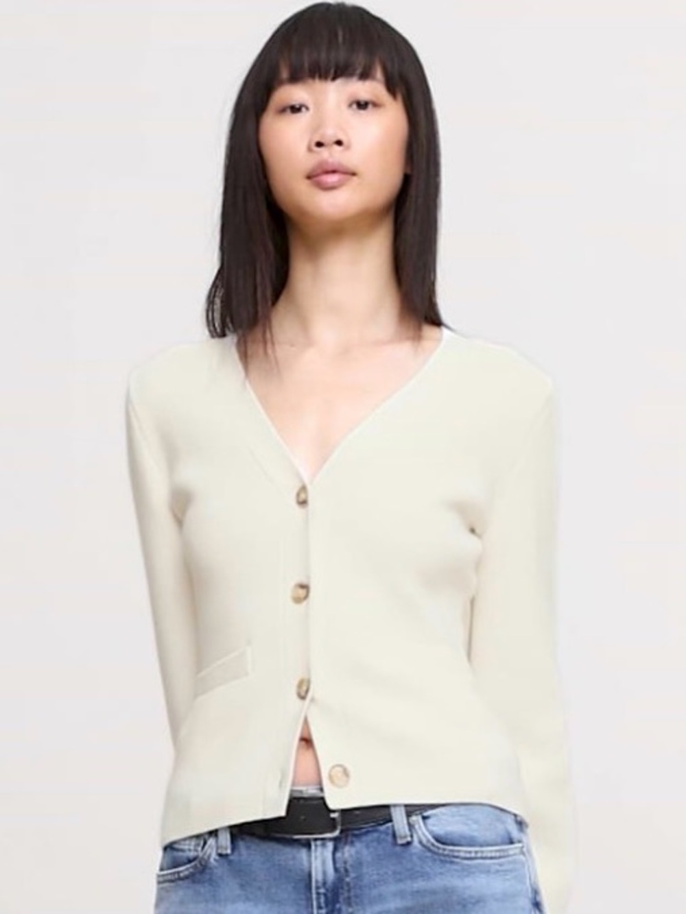 NWT Banana Republic Cotton Silk Ivory Flare Sleeved Cardigan Size L (#784412)